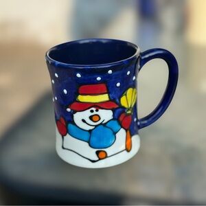 Hand Painted Ceramic Snowman Christmas Winter Mug 16oz Artist Kathy Kelly SIGNED